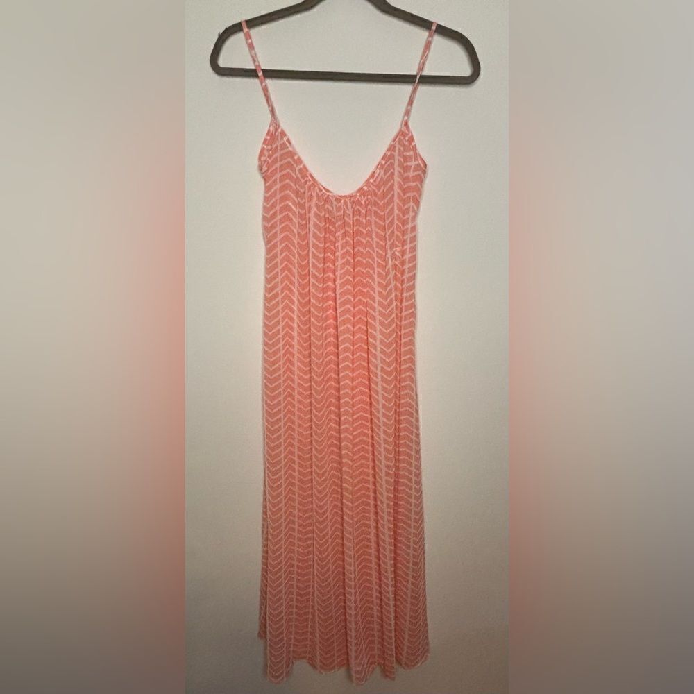 Josa Tulum EUC pink/whitee patterned sheer beach cover up dress one size